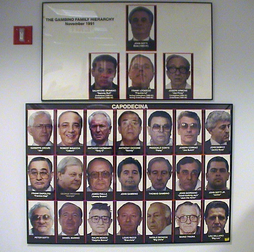 An old chart of the Gambino family hierarchy from the 1990s. (Image courtesy of Gunnar Sigurður Zoega Guðmundsson, Flickr)