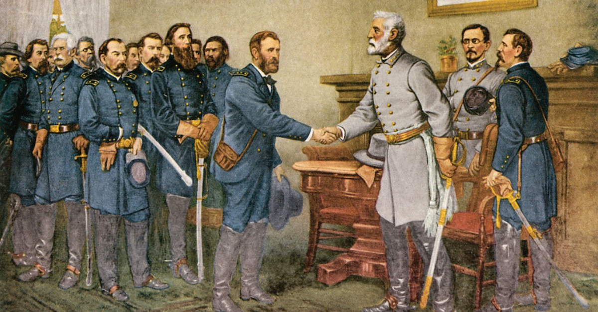 Painting of General Lee surrendering in Appomattox Courthouse