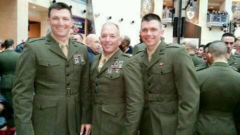 McNamara with his sons John (left) and Patrick (right) at the National Museum of the Marine Corps in 2015 for Patrick's commissioning ceremony.  Photo courtesy of bravotheproject.com.