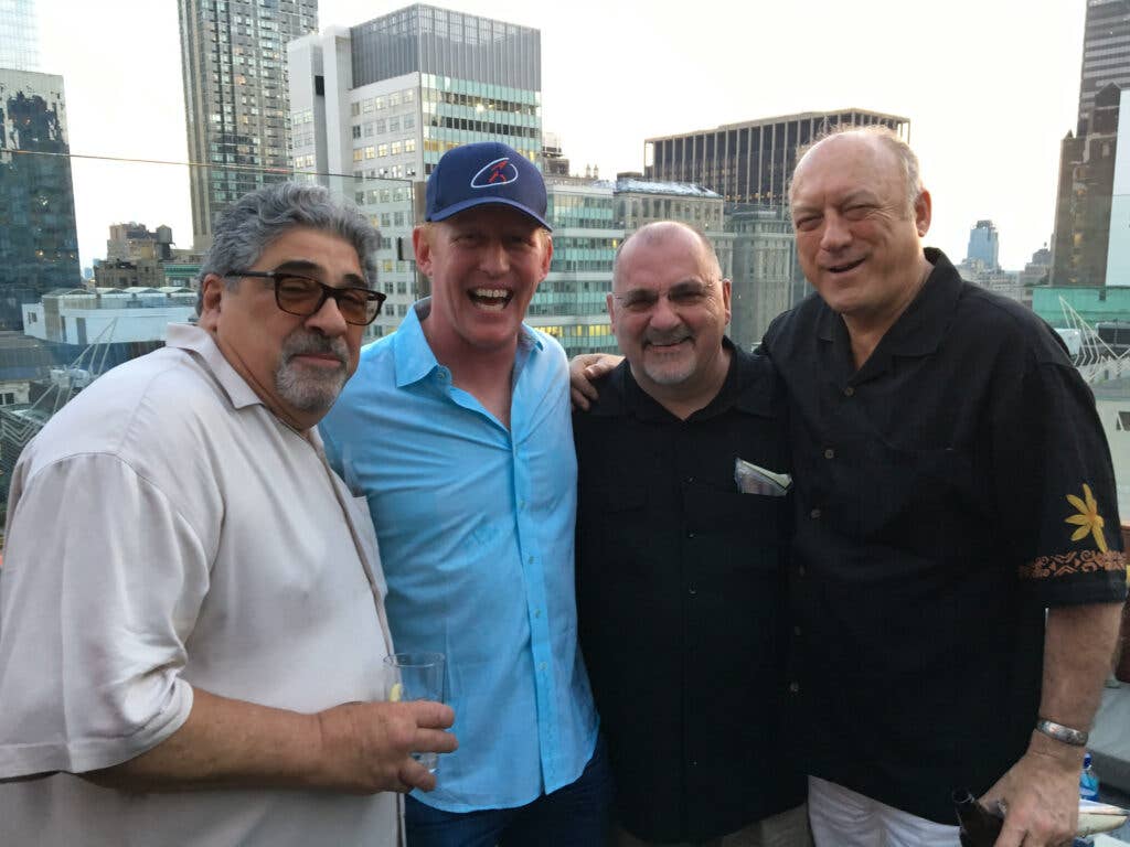 Retired NYPD Detectives Cigar Night from left Vinny Pastore (USN) Sopranos, Rob O’Neal (USN), the SEAL who shot Bin Laden, Lisi and John Doman. Photo courtesy of Joe Lisi.