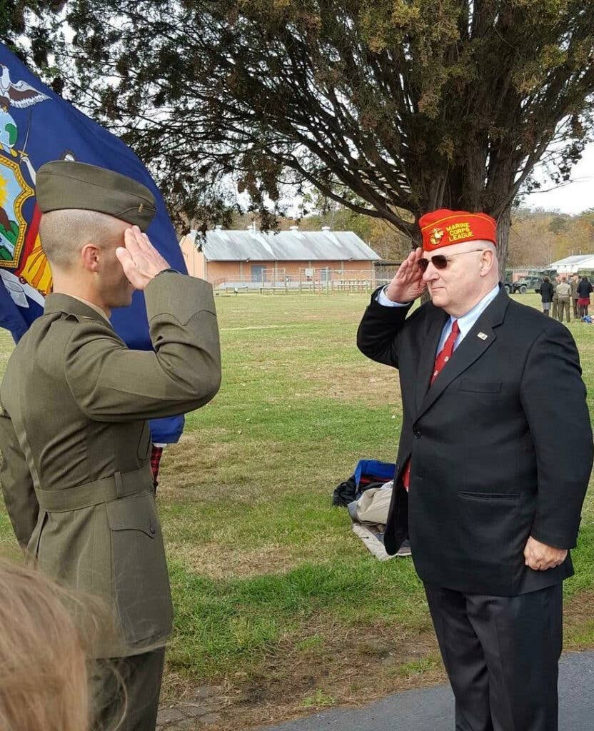 Lisi Rendering 1st salute to his cousin, former Gunny, Second Lieutenant Matt DiPasqua. Photo courtesy of Joe Lisi.