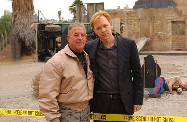 MSgt. Sigloch and David Caruso on set for <em>CSI: Miami</em>. Photo courtesy of Matt Sigloch.