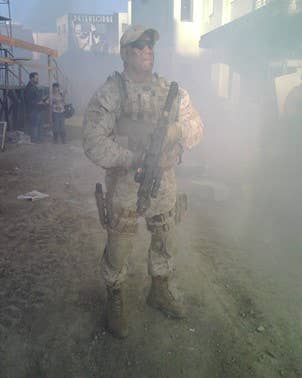 MSgt. Sigloch on set portraying a contractor. Photo courtesy of Matt Sigloch.