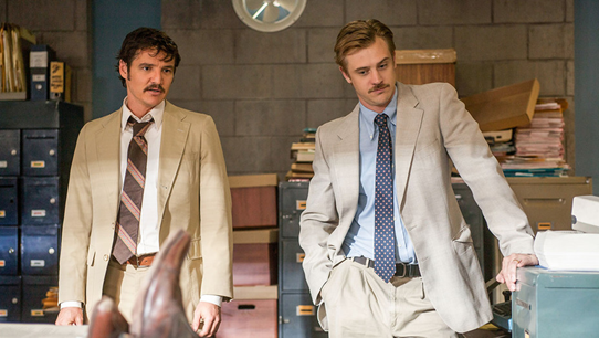 Pedro Pascal and Boyd Holbrook in <em>Narcos</em>. Photo courtesy of The Hollywood Reporter.