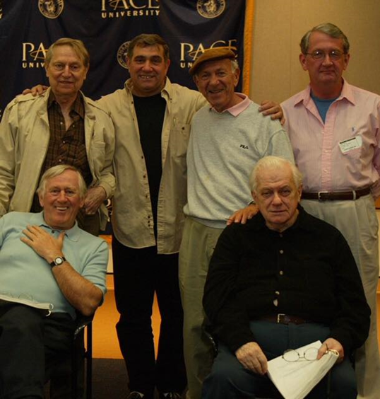 Lauria (center) with Len Cariou (seated left), Jack Klugman (right of Lauria) and then Charles Durning (seated right) for the play “Golf with Alan Shepard”. Photo courtesy of Dan Lauria.