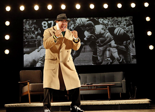 Lauria on stage as Coach Vince Lombardi in the Broadway show <em>Lombardi</em>. Photo courtesy of Dan Lauria.