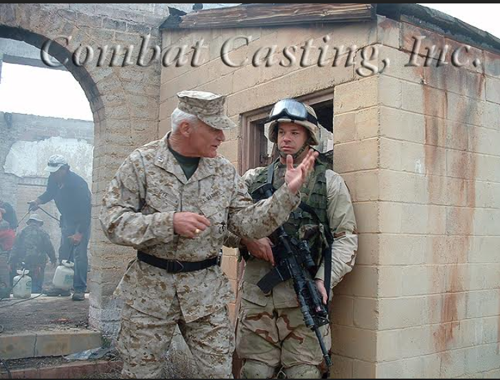 Hart on set with fellow Marine veteran Captain Dale Dye, USMC (ret.). Photo courtesy of Jody Hart.