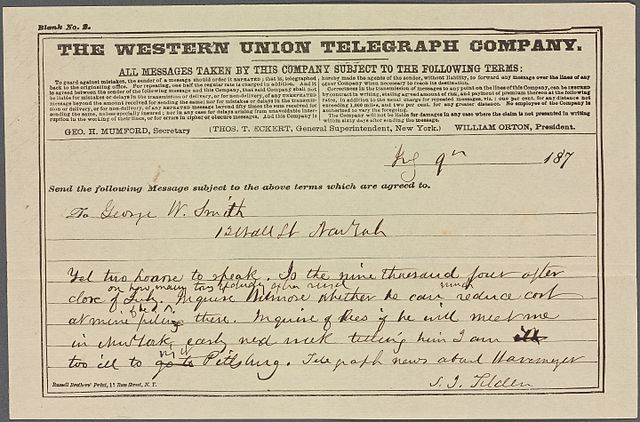 Correspondence with Samuel J. Tilden. Public Domain