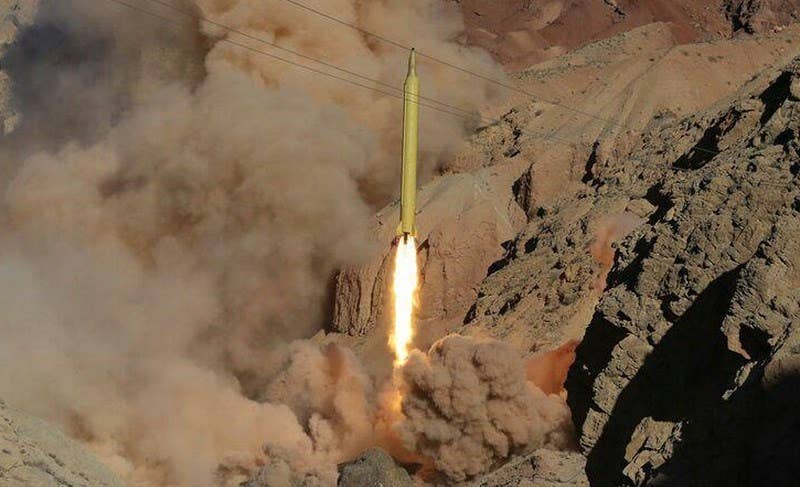 iran's Ghadr-110 medium range ballistic missile being tested in March 2016 (Wikimedia Commons)