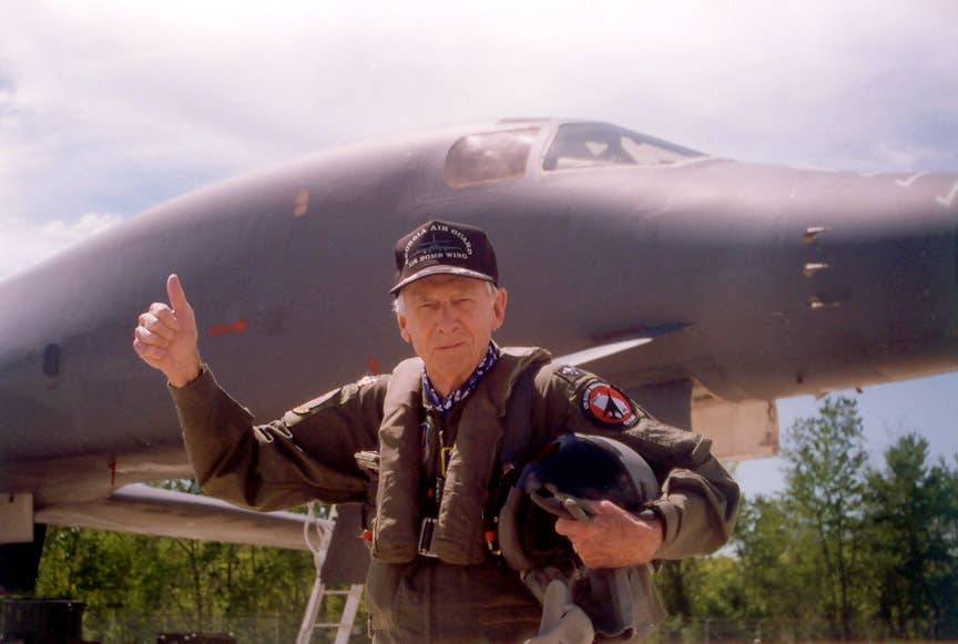 Brig. Gen. Robert L. Scott Jr., being more awesome at 89 than any of us at 29. He flew this B-1 in 1997 for his birthday.  (Courtesy photo/ Museum of Aviation)