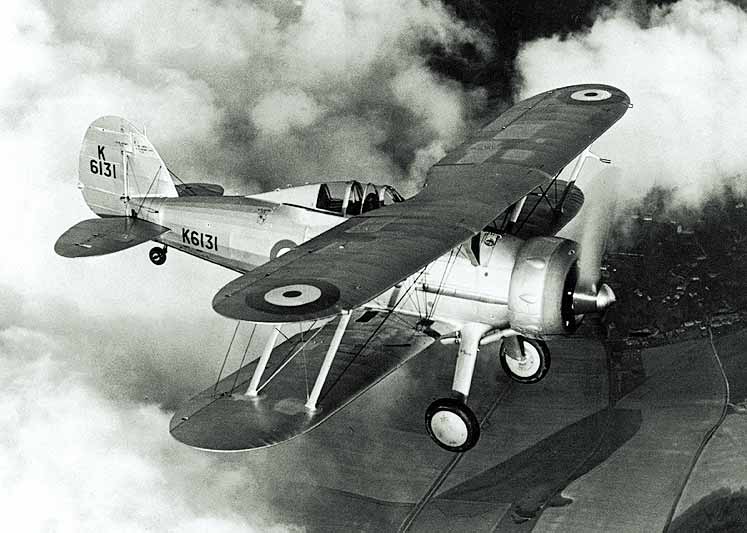 A Gloster Gladiator. The fact that he had the courage to fly a biplane in WWII tells you something already. (Wikimedia Commons)