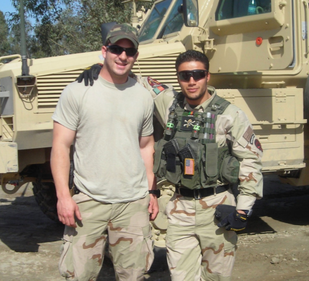 Army Sgt. Matthew Williams gets a photo with his operational detachment’s interpreter in Jalalabad, Afghanistan. Army Master Sgt. Matthew Williams