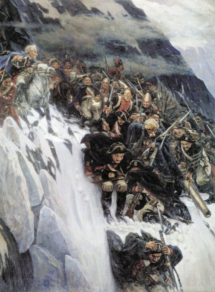 <em>Suvorov Crossing the Alps in 1799&nbsp;</em>by Vasily Surikov (Wikimedia Commons)