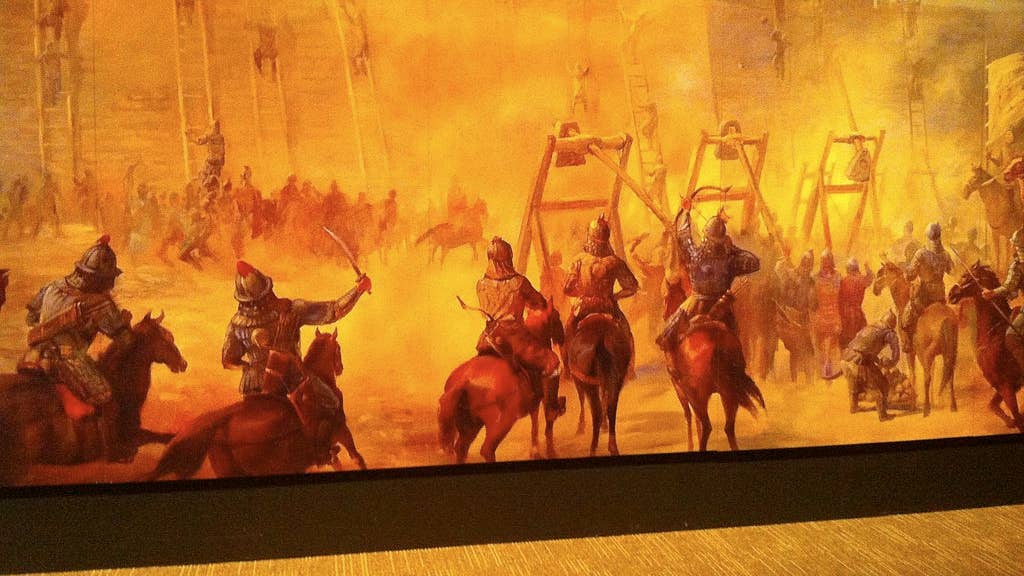 Mural of seige warfare, Genghis Khan Exhibit, Tech Museum San Jose, 2010. (Wikimedia Commons)