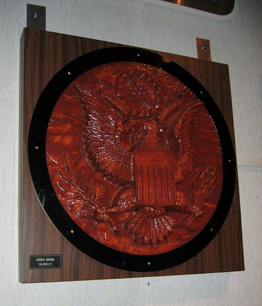 A replica of the "Great Seal" bugging device, on display at NSA's National Cryptologic Museum (Wikimedia Commons)