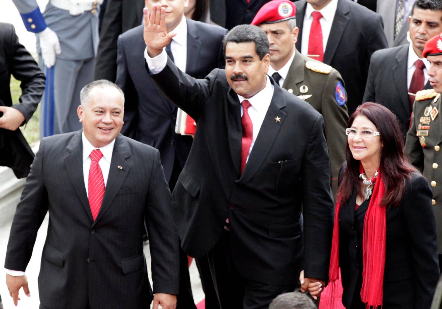 Current President Nicolás Maduro (center) (Wikimedia Commons)