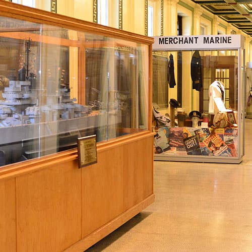 Display space in the East Hall explores the War in the Pacific, Coast Guard, Merchant Marine, Prisoners of War, Korean and Vietnam War. (courtesy of <a href="https://www.soldiersandsailorshall.org/museum/" target="_blank" rel="noreferrer noopener">soldiersandsailorshall.org</a>)
