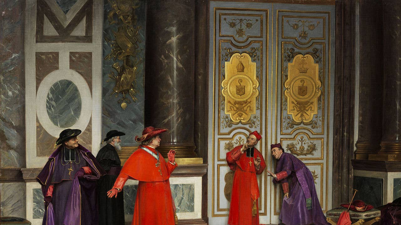 Cardinals in a Vatican Hall or possibly Eavesdropping. (Wikimedia Commons)