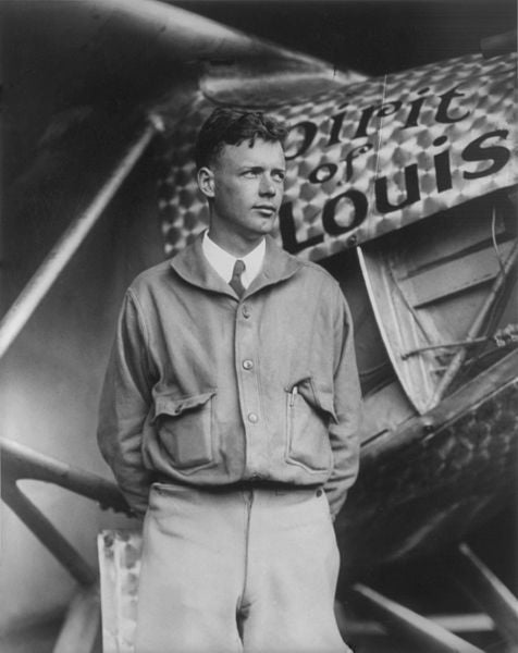 Charles Lindbergh, with Spirit of St. Louis in background
