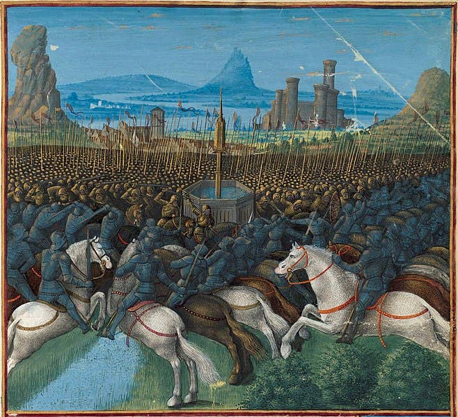 Miniature of the Battle of Cresson Bibliothèque Nationale FR. 5594 Fol. 197, Sebastian Mamerot, Les Passages fait Outremer, vers 1490. (Wikimedia Commons)