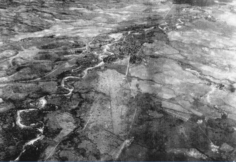 An aerial view of the Dien Bien Phu valley in 1953. (Wikimedia Commons)