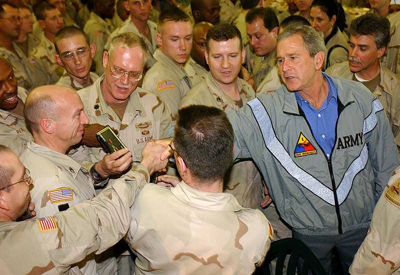 President George W. Bush pays a surprise visit to Baghdad International Airport (BIAP) on November 27, 2003 Baghdad, Iraq. (U.S. Air Force photo by Staff Sgt. Reynaldo Ramon)  (Released)