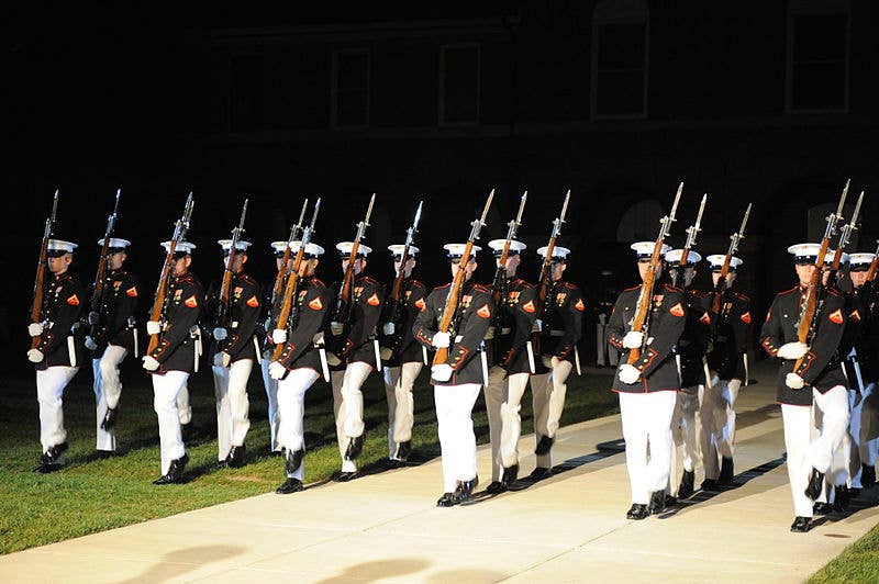 The U.S. Marine Corps Silent Drill Platoon performs during the Evening Parade at Marine Barracks Washington July 10, 2009, in Washington, D.C.