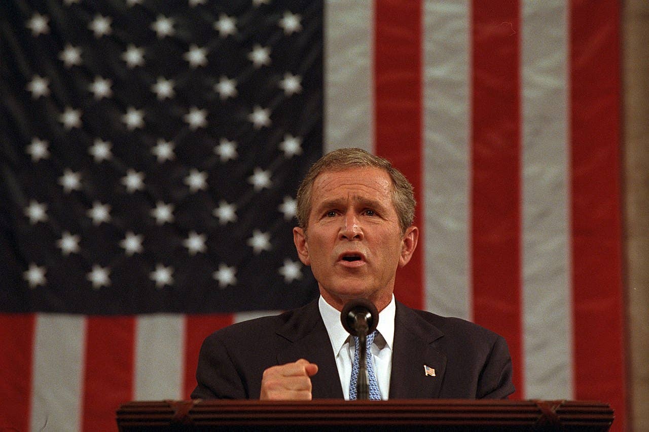 In an historic address to the nation and joint session of Congress Thursday, Sept. 20, 2001, President Bush pledges to defend America's freedom against the fear of terrorism.  Photo by Eric Draper, Courtesy of the George W. Bush Presidential Library
