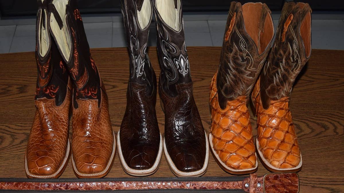 CBP Ag Specialists 
at DFW Airport
 intercepted these boots and belts made from sea turtles and an arapaima. Photo: Twitter