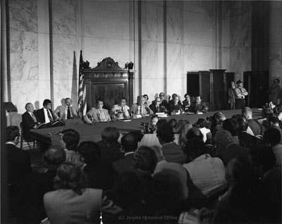 View of Senate Watergate Committee hearing. (Wikimedia Commons)