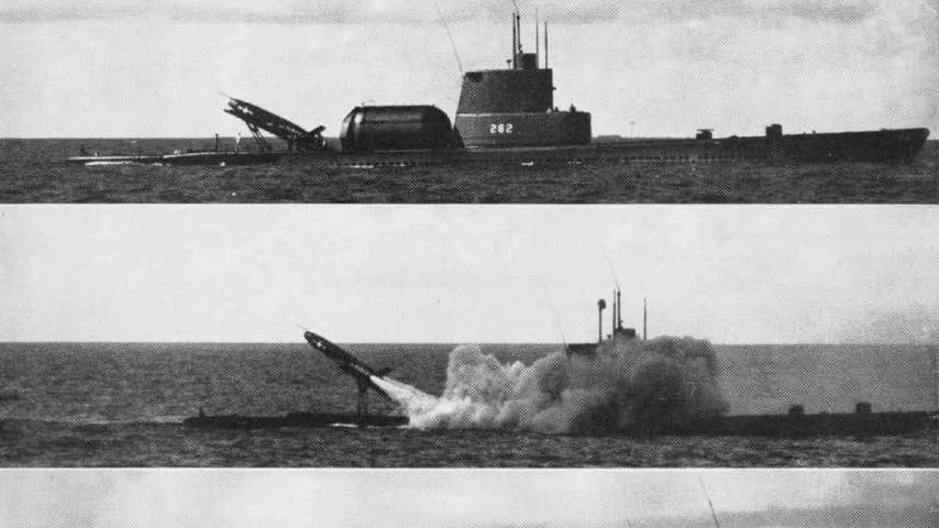 A Regulus is test-fired from USS Tunny (SSG-282) (U.S. Navy)