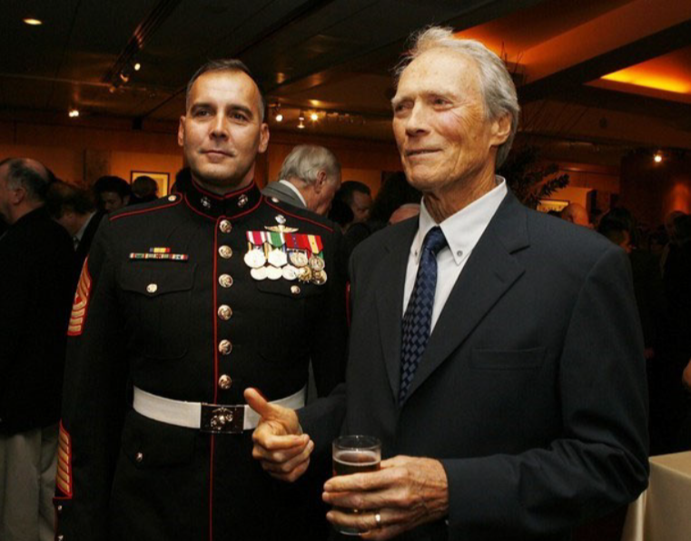 Dever (left) and Eastwood (right) at the premiere of Flags of our Fathers. Photo courtesy of Jim Dever.
