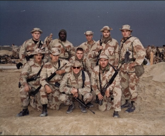 1stSgt Dever (back row, 2nd from right) with SNCO's &amp; Company officers in Desert Storm war. Photo courtesy of Jim Dever.