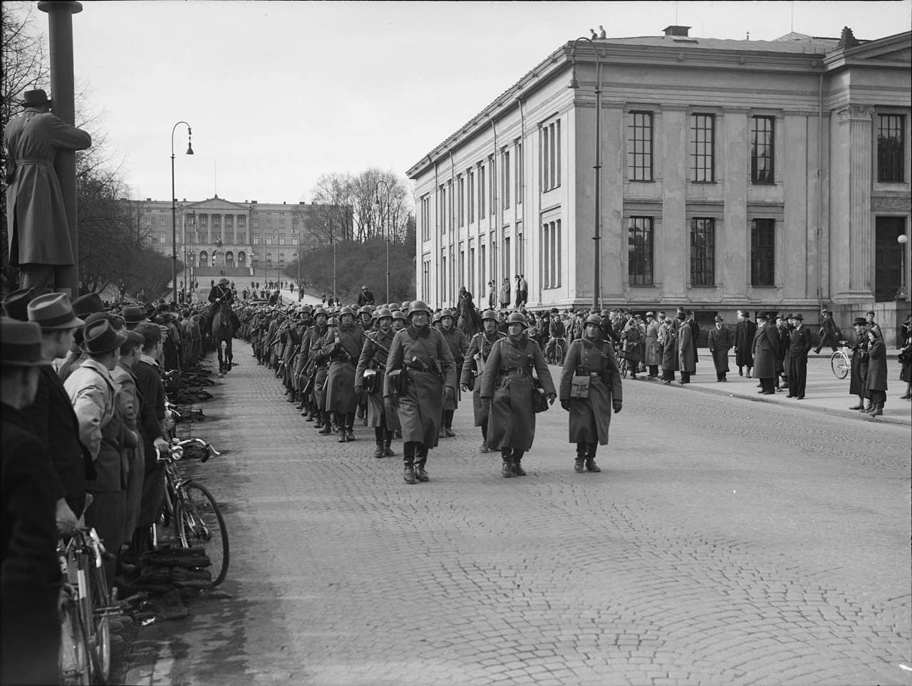 German soldiers marching through Oslo on 9 April 1940. (Wikimedia Commons)