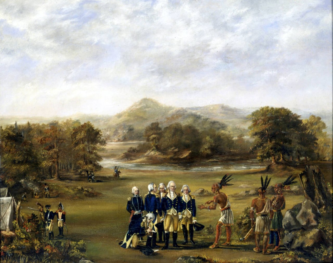 This depiction of the Treaty of Greenville negotiations may have been painted by one of Anthony Wayne's officers. (Public domain)