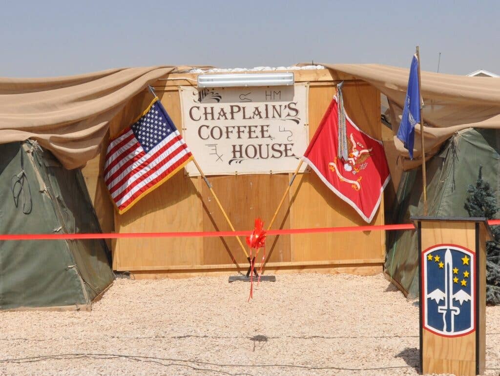Battalion chaplains occupy offices to the left and right of the Chaplain's Coffee House. The coffee house is a place for Soldiers to relax and enjoy a drink, but also to give them a chance to talk.