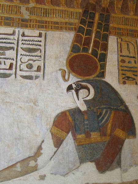 A peculiar representation of the god Khonsu as Montu – in the Temple of Khonsu at Karnak. (Wikipedia)