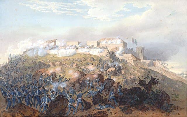 Battle of Chapultepec during the Mexican-American War, painting by Carl Nebel. (Wikimedia Commons)