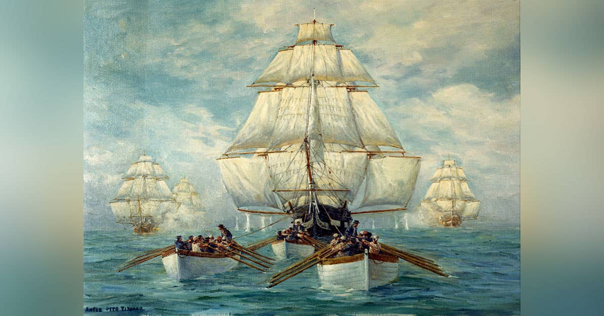 Painting of the USS Constitution ship.