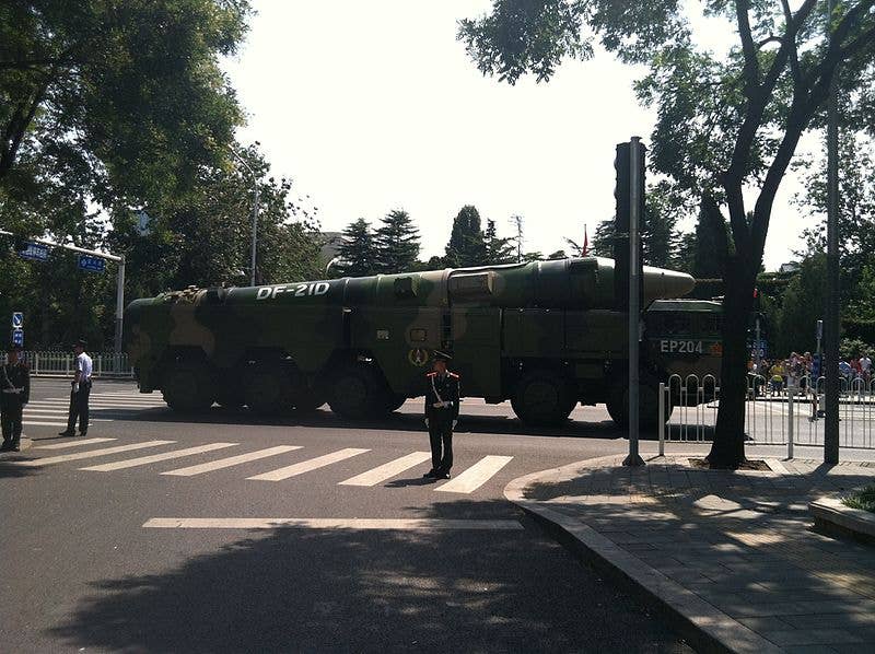 The DF-21D missile as seen after the military parade on September 3, 2015. (Wikimedia Commons)