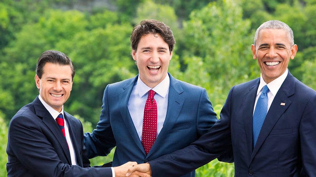 Former President Enrique Peña Nieto with Prime Minister Justin Trudeau of Canada and then-President Barack Obama of the United States at the 2016 North American Leaders' Summit. (Wikipedia)