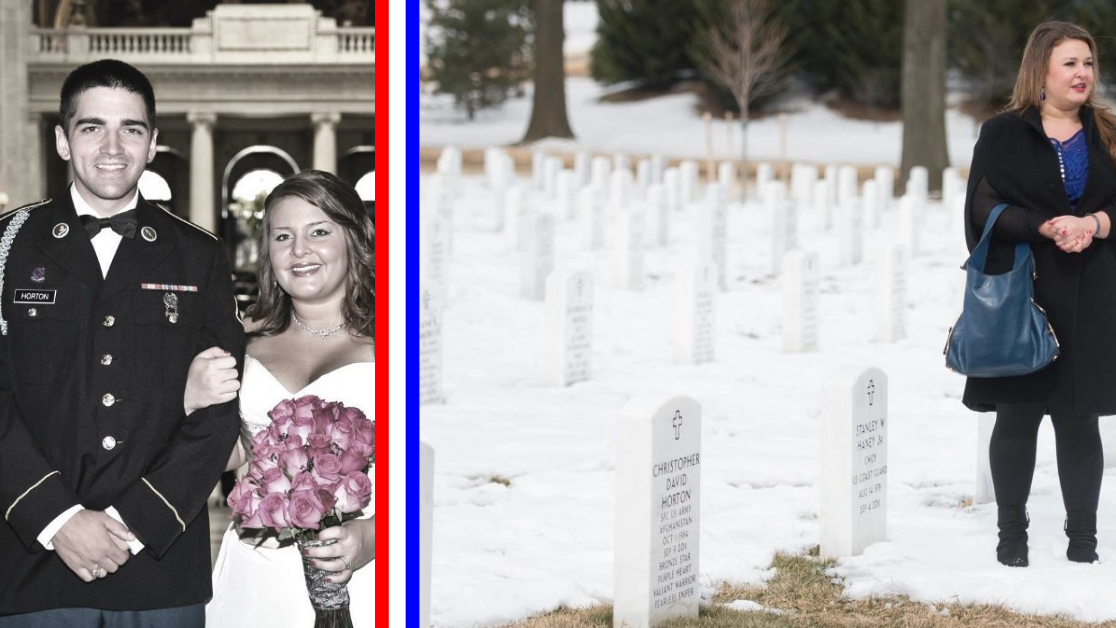 Courtesy photo of Horton's wedding photo and Horton walking through Arlington National Cemetery in 2015. (Daniel Hinton/Department of Defense)