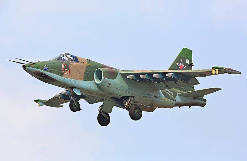 Sukhoi Su-25 of the Russian Air Force landing at Vladivostok. (Wikimedia Commons)