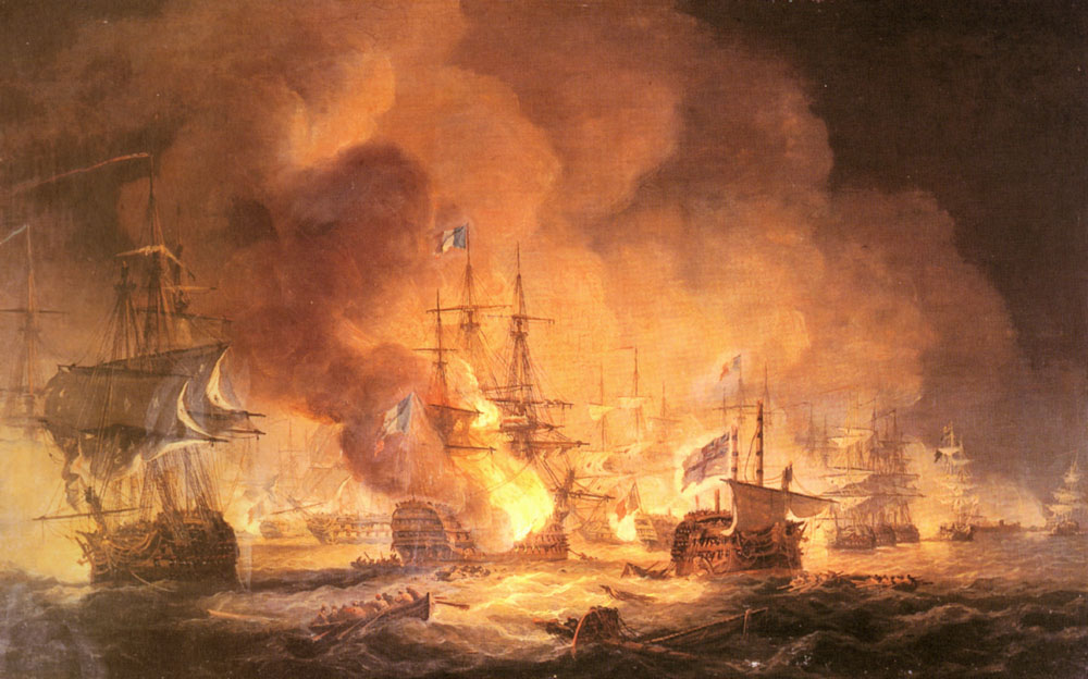 Battle of the Nile, 1 August 1798 at 10 pm, painting by Thomas Luny, 1834. (Wikimedia Commons)