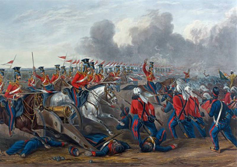 The charge of the British 16th Lancers at <a href="https://en.wikipedia.org/wiki/Battle_of_Aliwal">Aliwal</a> on 28 January 1846, during the <a href="https://en.wikipedia.org/wiki/First_Anglo-Sikh_War">First Anglo-Sikh War</a>