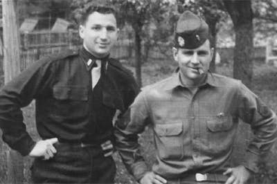 <em>Shames (left) with another Easy Company troopers (U.S. Army)</em>