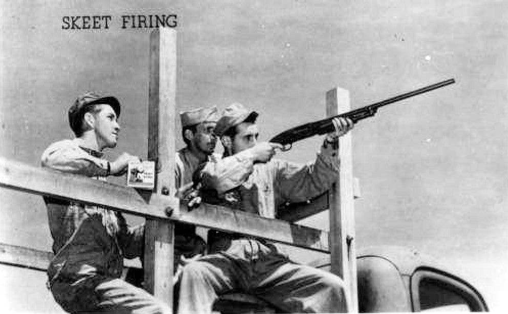 <em>A KAAF postcard depicts gunnery students on the skeet range (U.S. Air Force)</em>