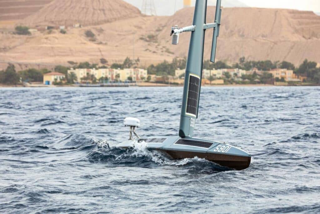 <em>The Saildrone Explorer operates in the Gulf of Aqaba during exercise Digital Horizon (U.S. Navy)</em>