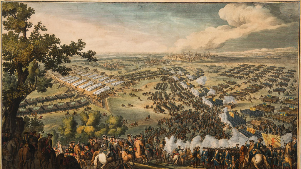 The Battle of Poltava. Engraving, 1725. Nicolas de Larmessin (1684-1755).
