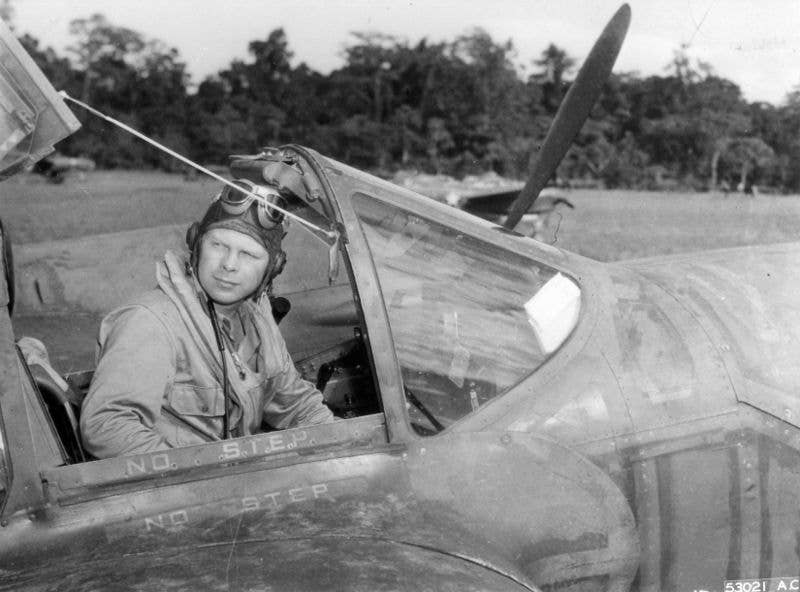 <em>Bong in his P-38 (Public Domain)</em>